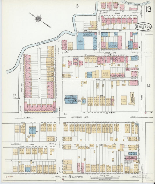 Sanborn Fire Insurance Map from Bristol, Bucks County, Pennsylvania (1927), Sheet #0013 - Historic Sanborn Fire Insurance Map Print, vintage old map wall art, antique decor, genealogy gift, Pennsylvania Pennsylvania map