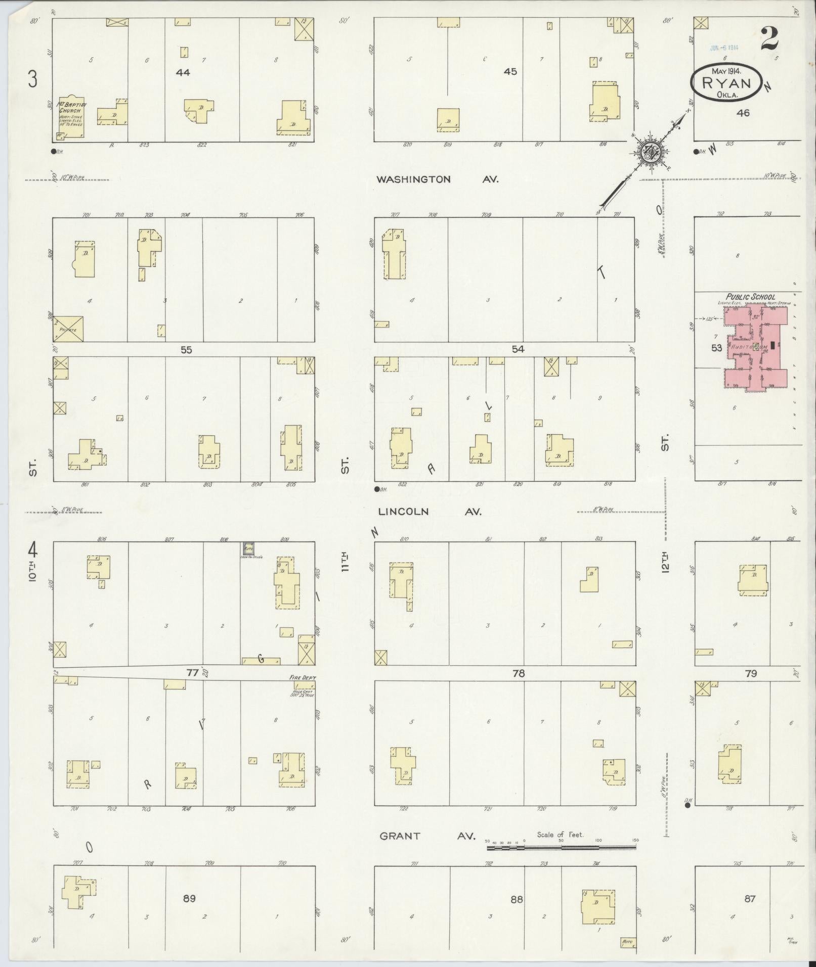 Sanborn Fire Insurance Map from Ryan, Jefferson County, Oklahoma (1914), Sheet #0002 - Complete Map Set gallery image, historic Sanborn map, vintage wall art, Oklahoma Oklahoma