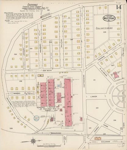 Sanborn Fire Insurance Map from West Point, Troup County, Georgia (1922), Sheet #0014 - Complete Map Set gallery image, historic Sanborn map, vintage wall art, Georgia Georgia