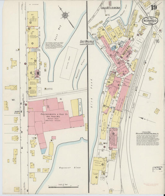 Sanborn Fire Insurance Map from Norwood, Norfolk County, Massachusetts (1915), Sheet #0019 - Historic Sanborn Fire Insurance Map Print, vintage old map wall art, antique decor, genealogy gift, Massachusetts Massachusetts map