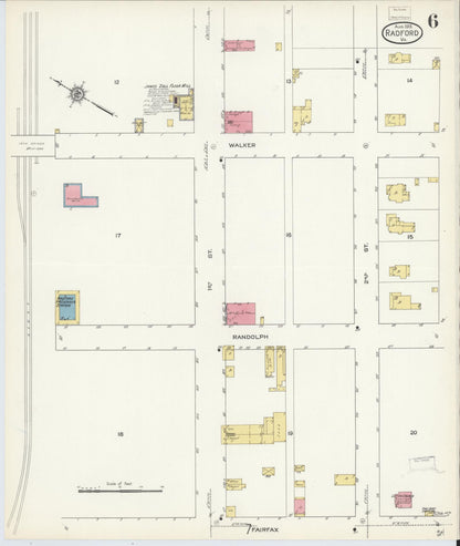 Sanborn Fire Insurance Map from Radford, Independent Cities, Virginia (1913), Sheet #0006 - Complete Map Set gallery image, historic Sanborn map, vintage wall art, Virginia Virginia
