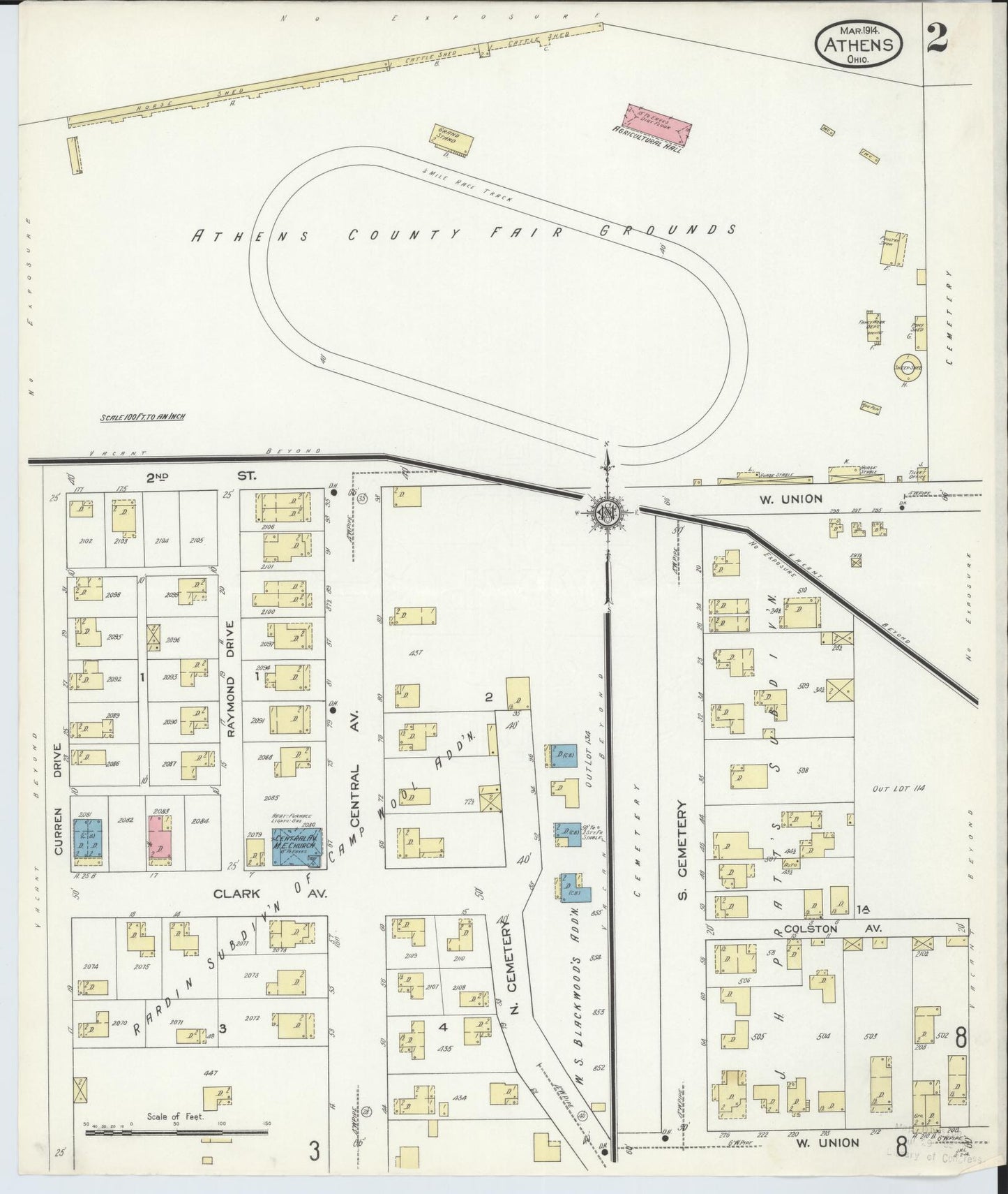 Sanborn Fire Insurance Map from Athens, Athens County, Ohio (1914), Sheet #0002 - Complete Map Set gallery image, historic Sanborn map, vintage wall art, Ohio Ohio