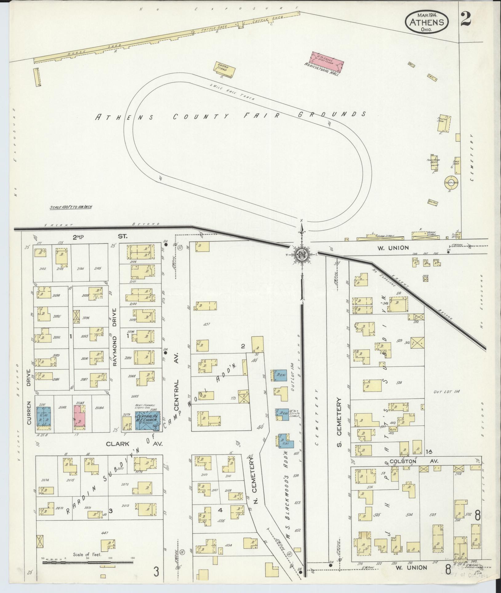 Sanborn Fire Insurance Map from Athens, Athens County, Ohio (1914), Sheet #0002 - Complete Map Set gallery image, historic Sanborn map, vintage wall art, Ohio Ohio