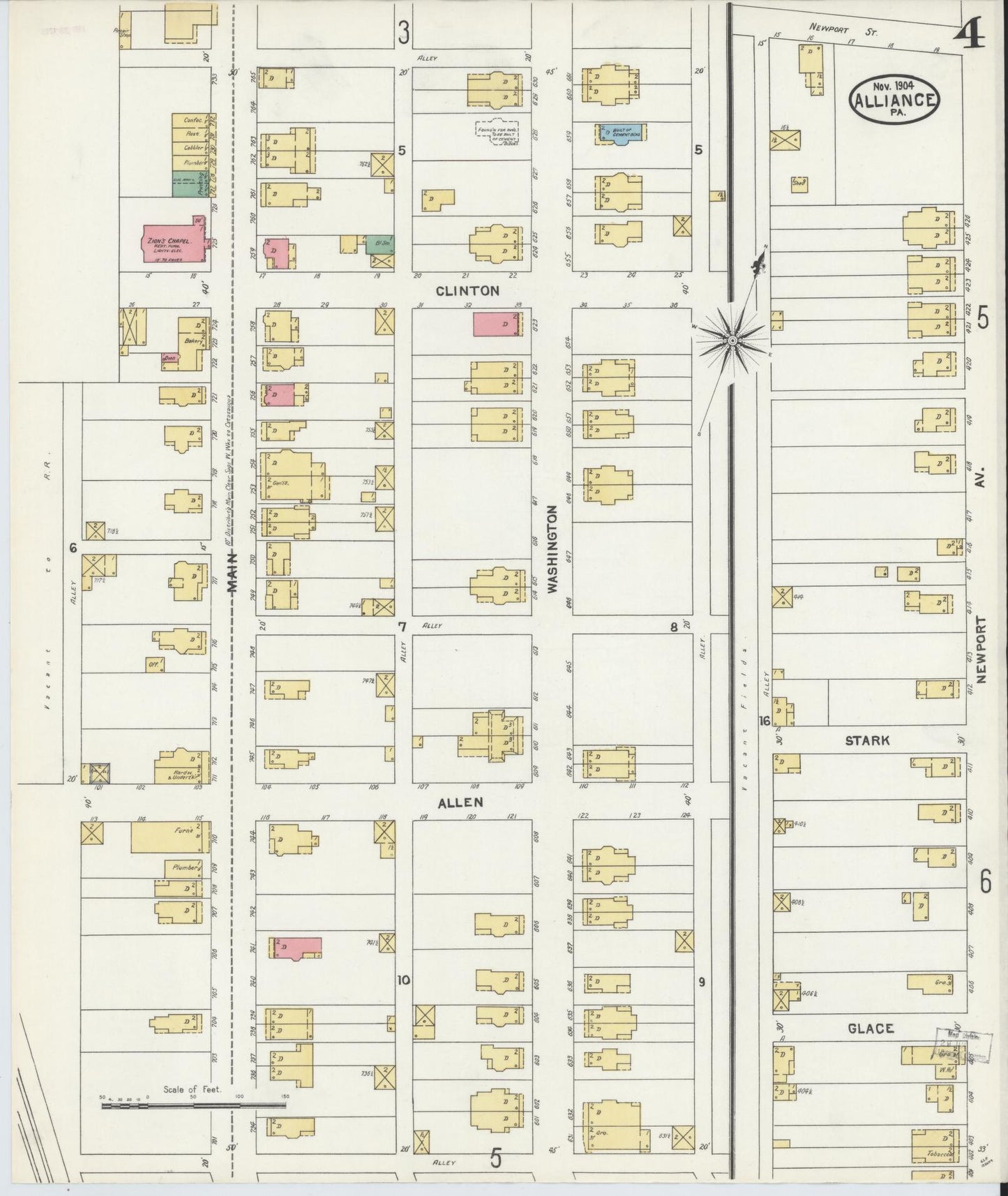 Sanborn Fire Insurance Map from Alliance, Northampton County, Pennsylvania (1904), Sheet #0004 - Historic Sanborn Fire Insurance Map Print, vintage old map wall art, antique decor, genealogy gift, Pennsylvania Pennsylvania map