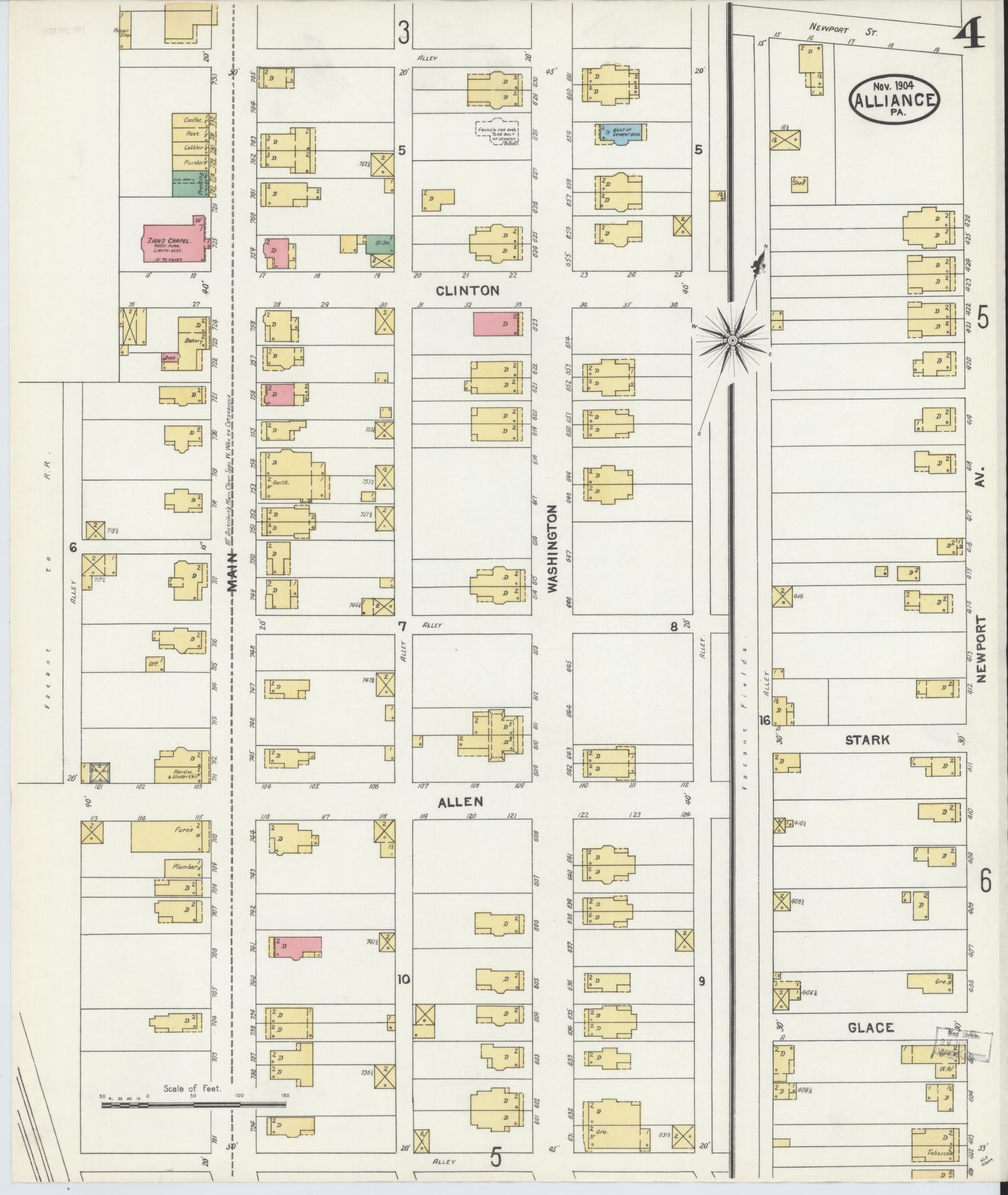 Sanborn Fire Insurance Map from Alliance, Northampton County, Pennsylvania (1904), Sheet #0004 - Historic Sanborn Fire Insurance Map Print, vintage old map wall art, antique decor, genealogy gift, Pennsylvania Pennsylvania map