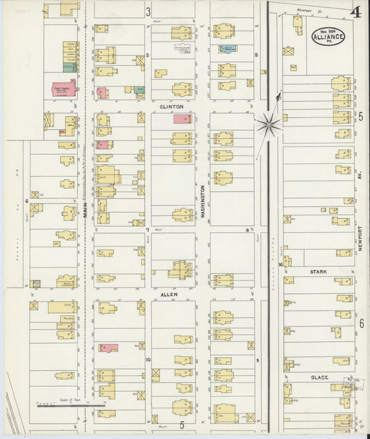 Sanborn Fire Insurance Map from Alliance, Northampton County, Pennsylvania (1904), Sheet #0004 - Historic Sanborn Fire Insurance Map Print, vintage old map wall art, antique decor, genealogy gift, Pennsylvania Pennsylvania map