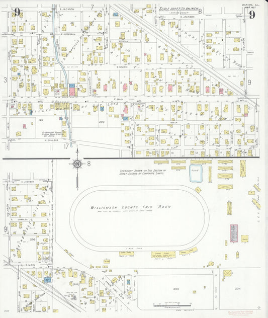 Sanborn Fire Insurance Map from Marion, Williamson County, Illinois (1937), Sheet #0009 - Historic Sanborn Fire Insurance Map Print, vintage old map wall art, antique decor, genealogy gift, Illinois Illinois map