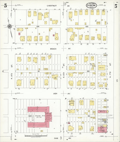 Sanborn Fire Insurance Map from Duncan, Stephens County, Oklahoma (1923), Sheet #0005 - Complete Map Set gallery image, historic Sanborn map, vintage wall art, Oklahoma Oklahoma