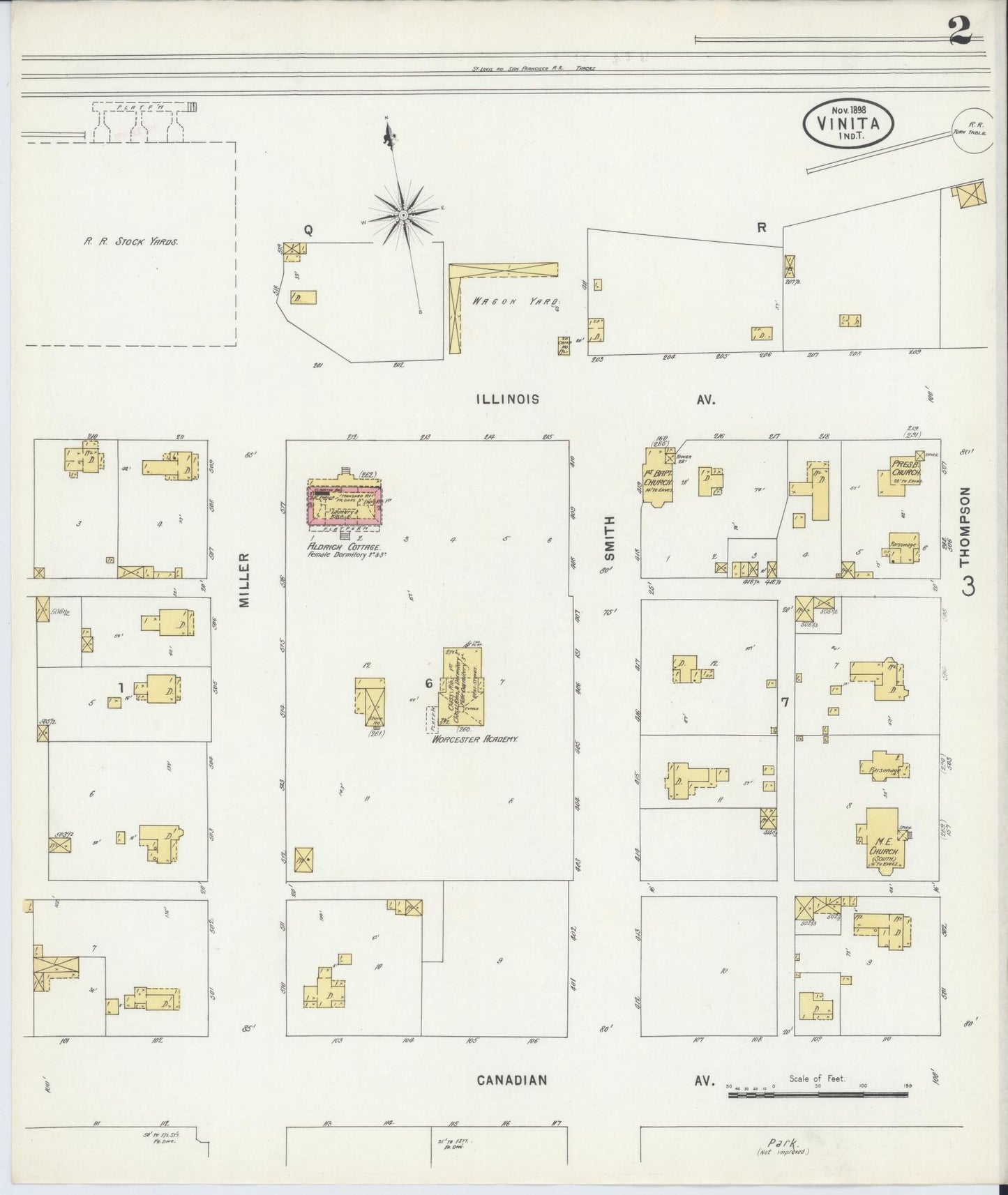 Sanborn Fire Insurance Map from Vinita, Craig County, Oklahoma (1898), Sheet #0002 - Complete Map Set gallery image, historic Sanborn map, vintage wall art, Oklahoma Oklahoma