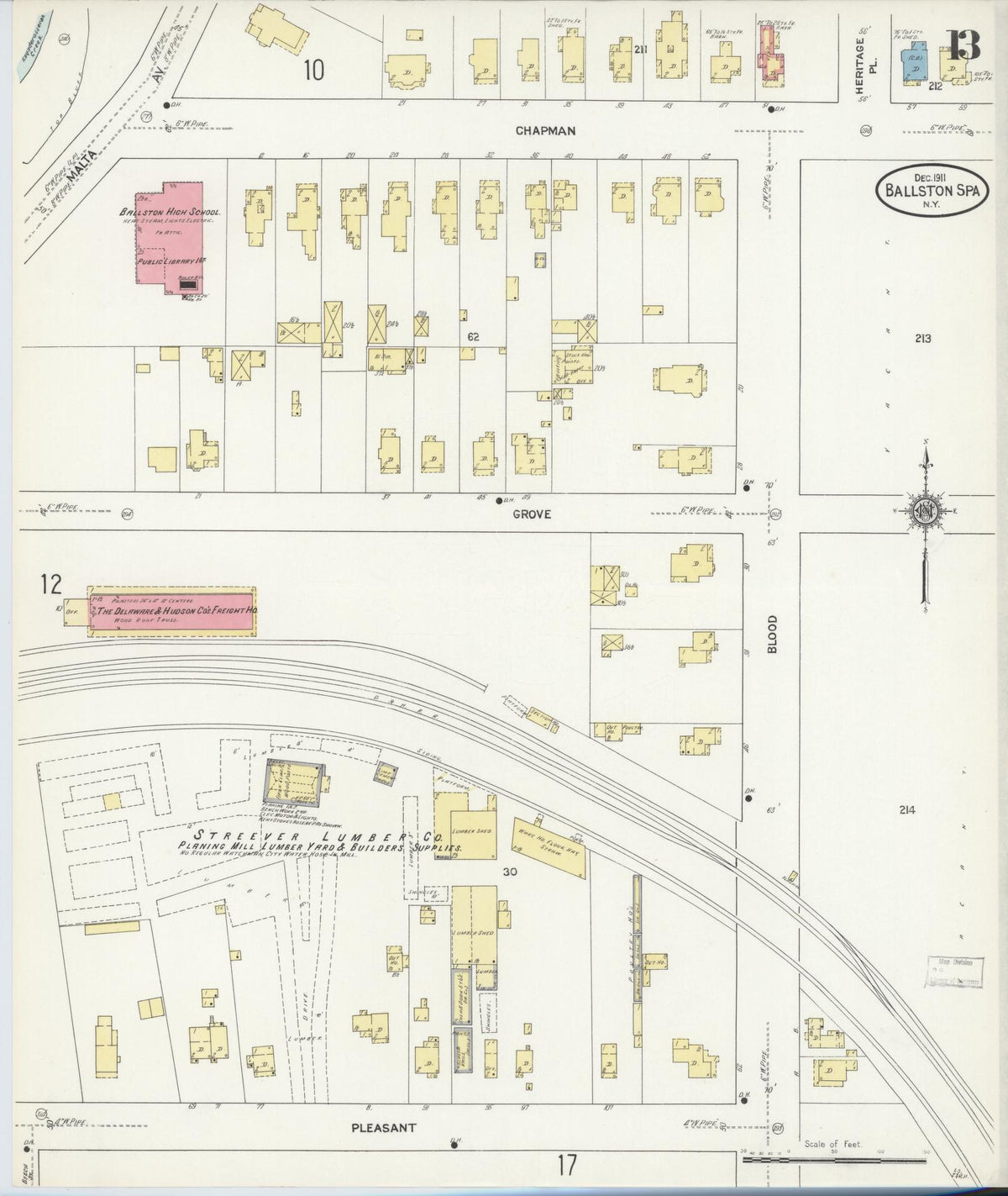Sanborn Fire Insurance Map from Ballston Spa, Saratoga County, New York (1911), Sheet #0013 - Complete Map Set gallery image, historic Sanborn map, vintage wall art, New York New York