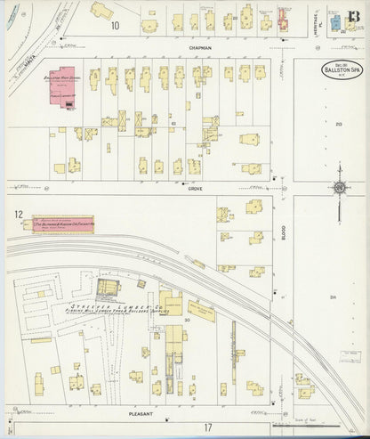 Sanborn Fire Insurance Map from Ballston Spa, Saratoga County, New York (1911), Sheet #0013 - Complete Map Set gallery image, historic Sanborn map, vintage wall art, New York New York