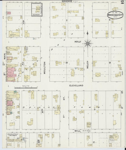 Sanborn Fire Insurance Map from Winnebago, Faribault County, Minnesota (1891), Sheet #0002 - Historic Sanborn Fire Insurance Map Print, vintage old map wall art, antique decor, genealogy gift, Minnesota Minnesota map