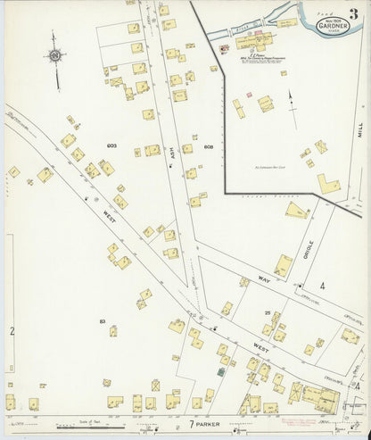 Sanborn Fire Insurance Map from Gardner, Worcester County, Massachusetts (1909), Sheet #0003 - Historic Sanborn Fire Insurance Map Print, vintage old map wall art, antique decor, genealogy gift, Massachusetts Massachusetts map