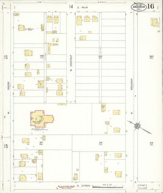 Sanborn Fire Insurance Map from Anaheim, Orange County, California (1911), Sheet #0016 - Historic Sanborn Fire Insurance Map Print, vintage old map wall art, antique decor, genealogy gift, California California map