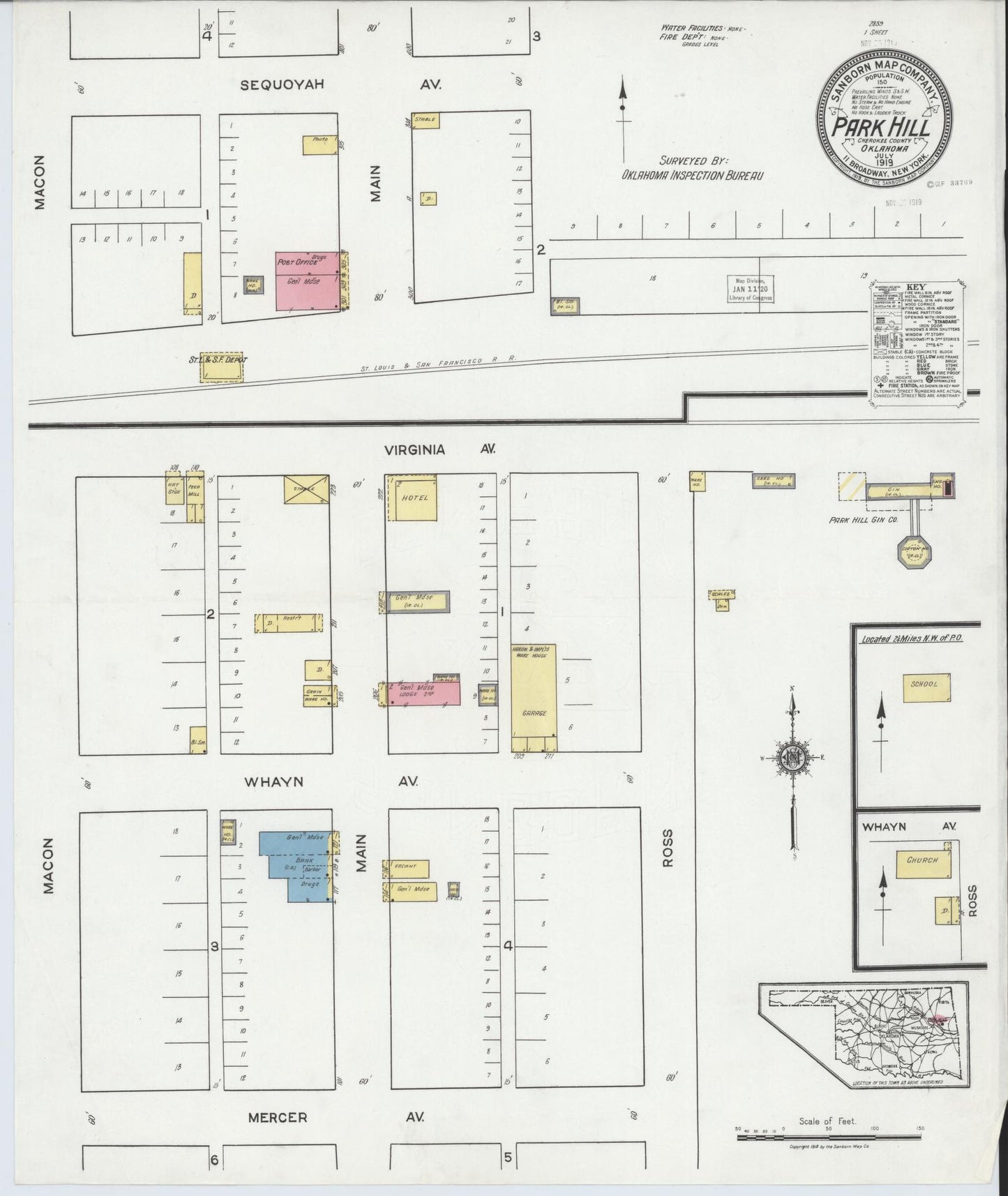 Sanborn Fire Insurance Map from Park Hill, Cherokee County, Oklahoma (1919), Sheet #0001 - Historic Sanborn Fire Insurance Map Print, vintage old map wall art, antique decor, genealogy gift, Oklahoma Oklahoma map