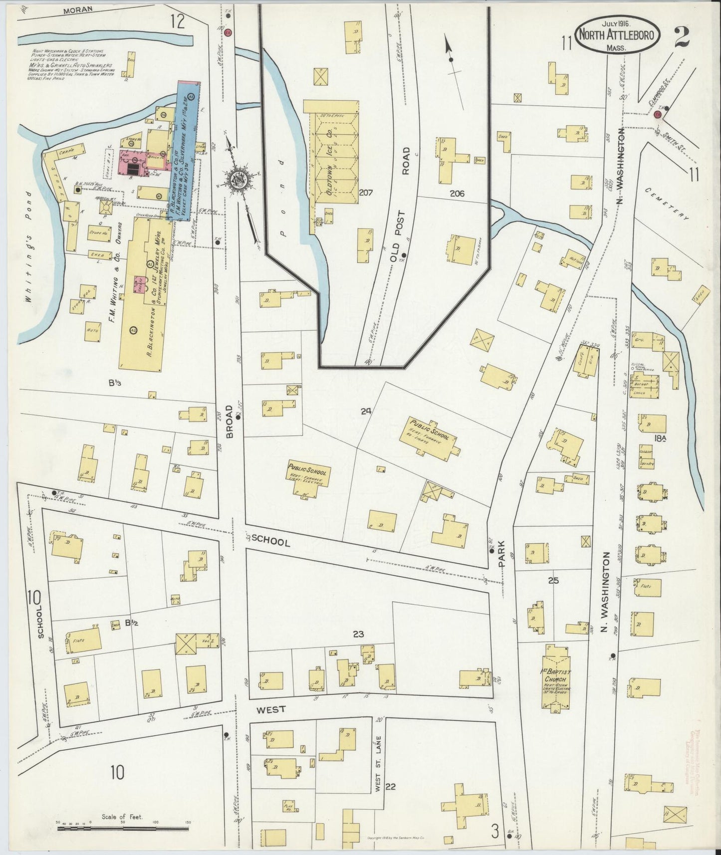 Sanborn Fire Insurance Map from North Attleborough, Bristol County, Massachusetts (1916), Sheet #0002 - Complete Map Set gallery image, historic Sanborn map, vintage wall art, Massachusetts Massachusetts