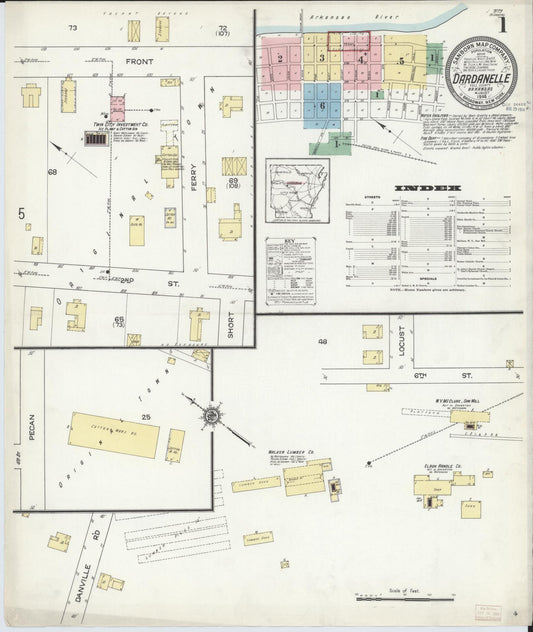 Sanborn Fire Insurance Map from Dardanelle, Yell County, Arkansas (1914), Sheet #0001 - Complete Map Set gallery image, historic Sanborn map, vintage wall art, Arkansas Arkansas