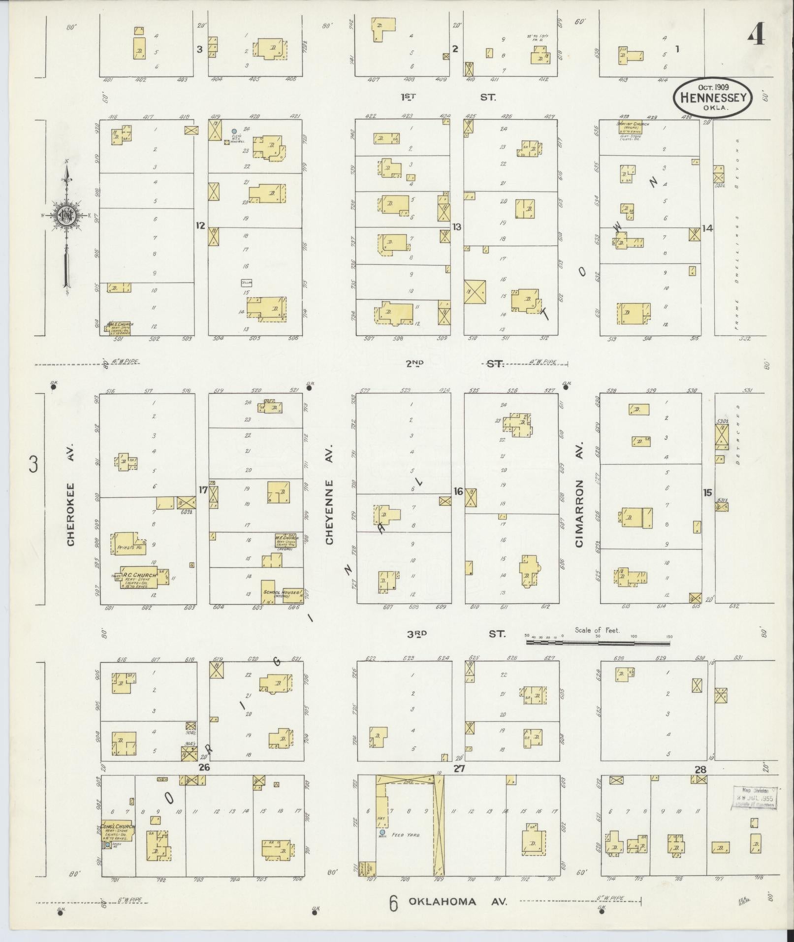 Sanborn Fire Insurance Map from Hennessey, Kingfisher County, Oklahoma (1909), Sheet #0004 - Complete Map Set gallery image, historic Sanborn map, vintage wall art, Oklahoma Oklahoma