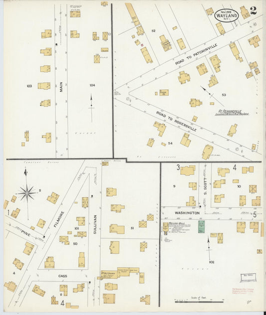 Sanborn Fire Insurance Map from Wayland, Steuben County, New York (1908), Sheet #0002 - Historic Sanborn Fire Insurance Map Print, vintage old map wall art, antique decor, genealogy gift, New York New York map