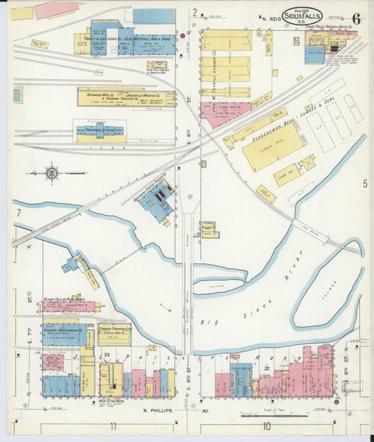 Sanborn Fire Insurance Map from Sioux Falls, Minnehaha County, South Dakota (1916), Sheet #0006 - Historic Sanborn Fire Insurance Map Print, vintage old map wall art, antique decor, genealogy gift, South Dakota South Dakota map