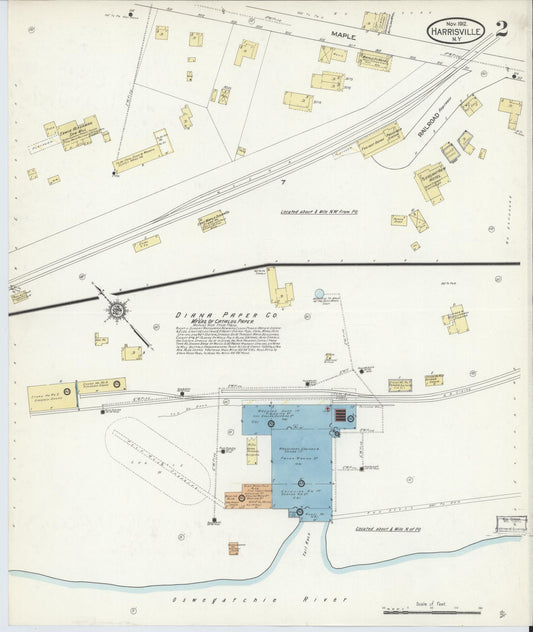 Sanborn Fire Insurance Map from Harrisville, Lewis County, New York (1912), Sheet #0002 - Historic Sanborn Fire Insurance Map Print, vintage old map wall art, antique decor, genealogy gift, New York New York map