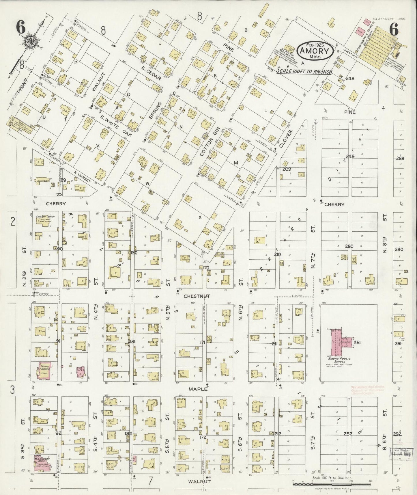 Sanborn Fire Insurance Map from Amory, Monroe County, Mississippi (1925), Sheet #0006 - Complete Map Set gallery image, historic Sanborn map, vintage wall art, Mississippi Mississippi