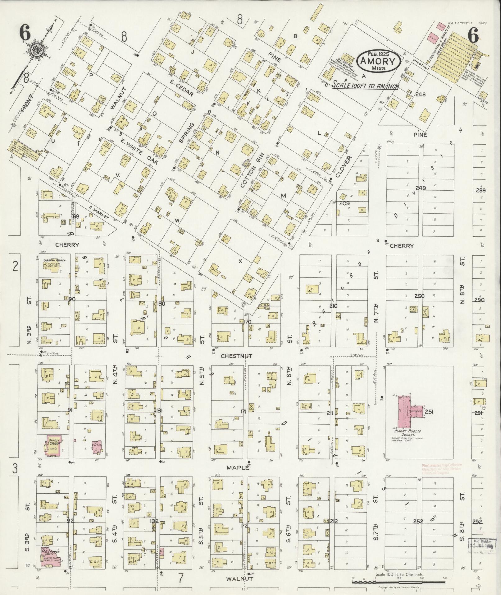Sanborn Fire Insurance Map from Amory, Monroe County, Mississippi (1925), Sheet #0006 - Complete Map Set gallery image, historic Sanborn map, vintage wall art, Mississippi Mississippi