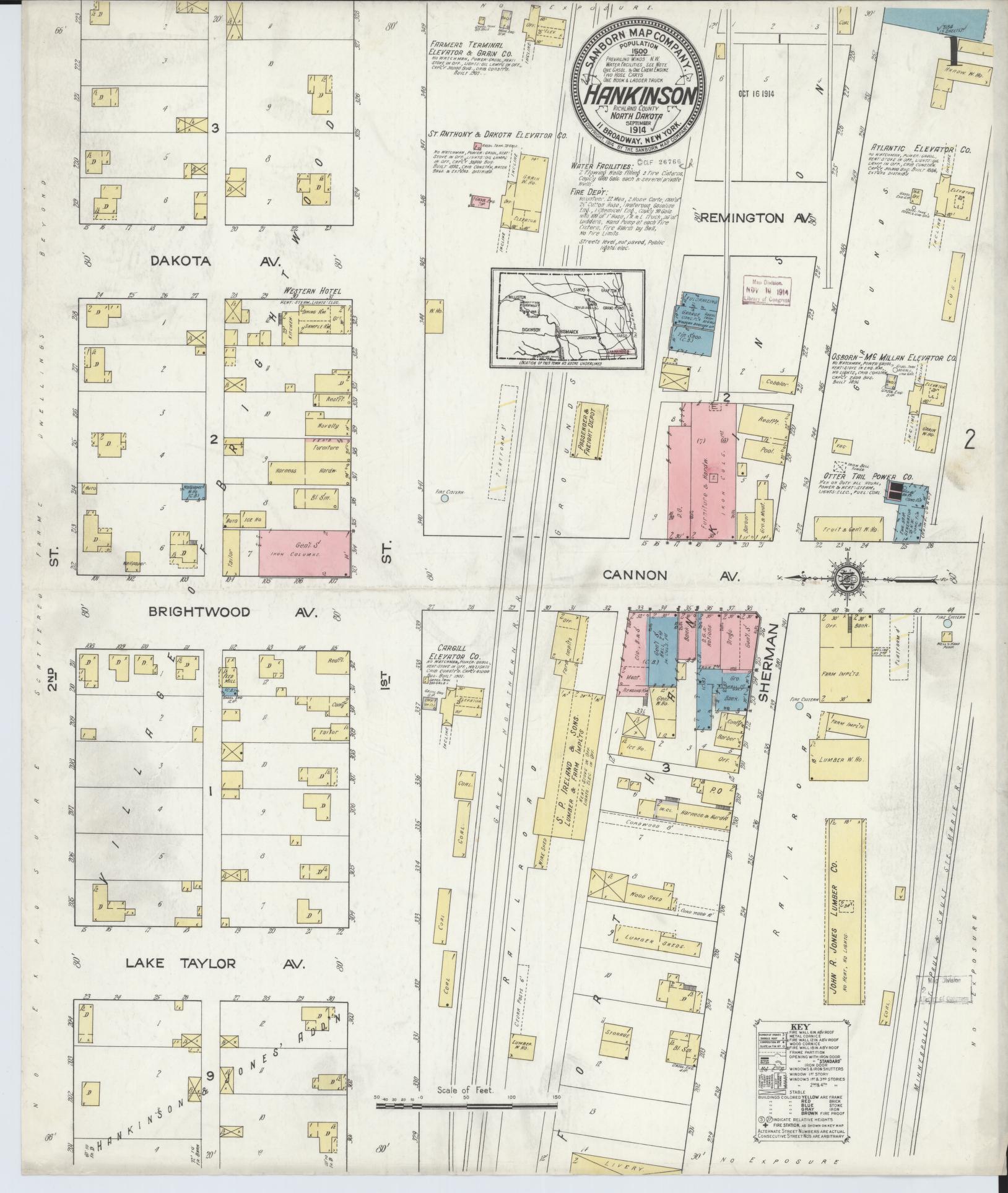 Sanborn Fire Insurance Map from Hankinson, Richland County, North Dakota. (1914) – Historic Sanborn Fire Insurance Map Print