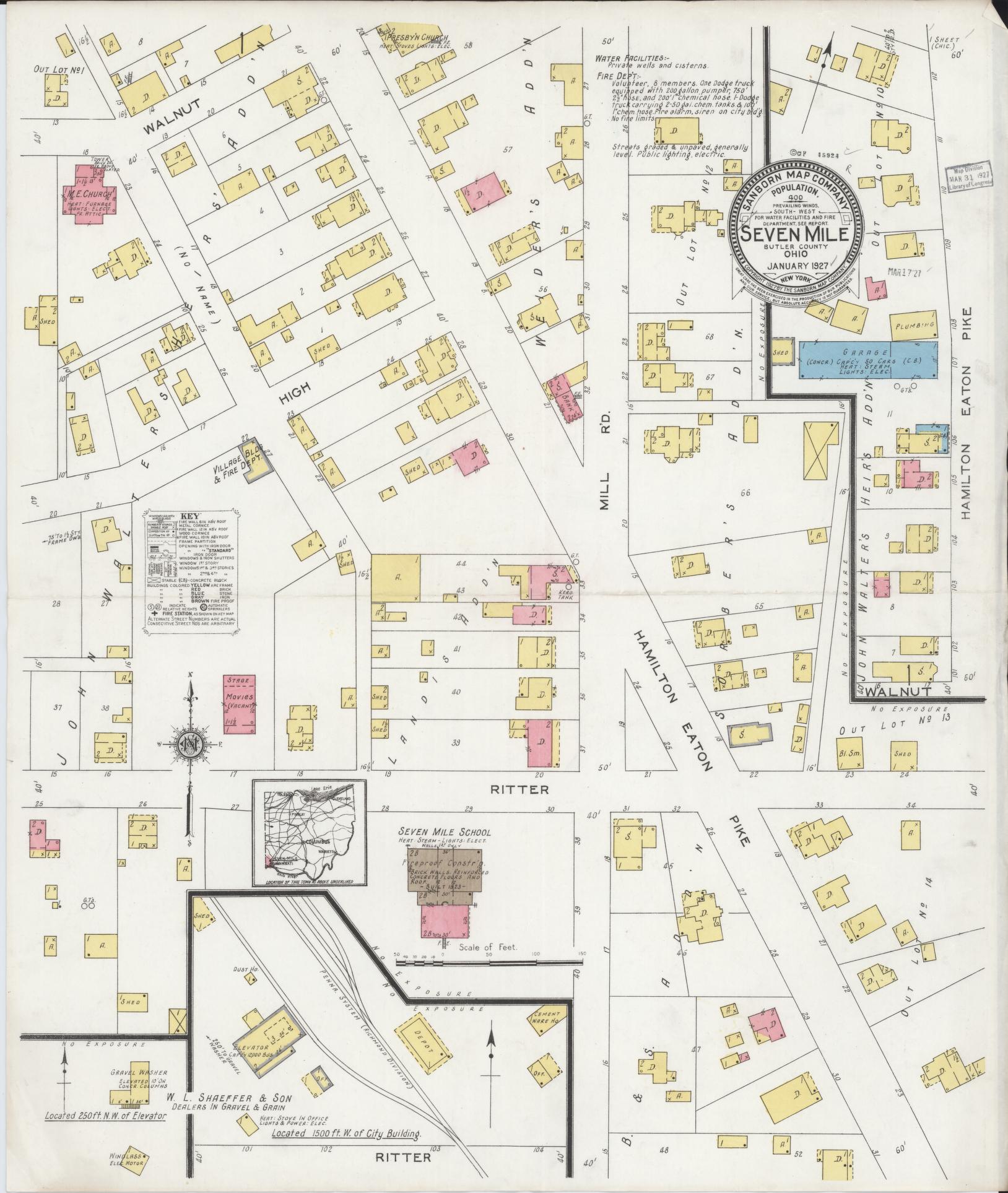 Sanborn Fire Insurance Map from Seven Mile, Butler County, Ohio (1927), Sheet #0001 - Historic Sanborn Fire Insurance Map Print, vintage old map wall art, antique decor, genealogy gift, Ohio Ohio map