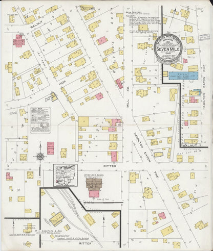 Sanborn Fire Insurance Map from Seven Mile, Butler County, Ohio (1927), Sheet #0001 - Historic Sanborn Fire Insurance Map Print, vintage old map wall art, antique decor, genealogy gift, Ohio Ohio map