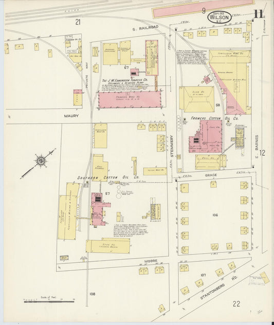 Sanborn Fire Insurance Map from Wilson, Wilson County, North Carolina (1913), Sheet #0011 - Historic Sanborn Fire Insurance Map Print, vintage old map wall art, antique decor, genealogy gift, North Carolina North Carolina map