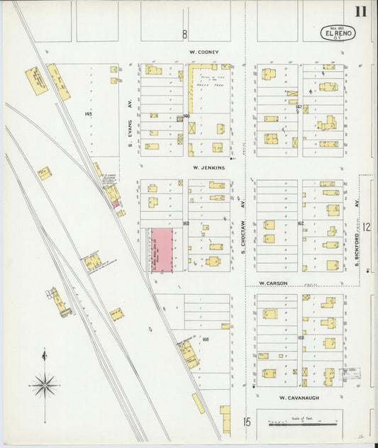 Sanborn Fire Insurance Map from El Reno, Canadian County, Oklahoma (1901), Sheet #0011 - Historic Sanborn Fire Insurance Map Print, vintage old map wall art, antique decor, genealogy gift, Oklahoma Oklahoma map