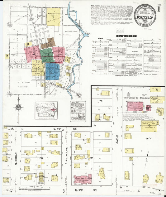 Sanborn Fire Insurance Map from Monticello, Jones County, Iowa (1921), Sheet #0001 - Historic Sanborn Fire Insurance Map Print, vintage old map wall art