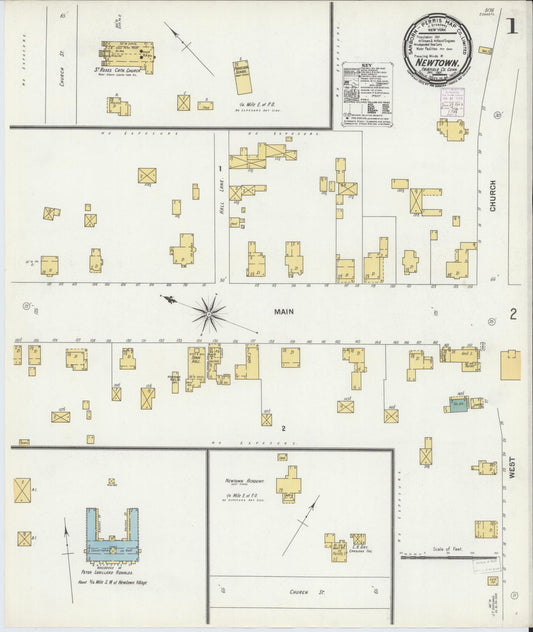 Sanborn Fire Insurance Map from Newtown, Fairfield County, Connecticut (1901), Sheet #0001 - Historic Sanborn Fire Insurance Map Print, vintage old map wall art, antique decor, genealogy gift, Connecticut Connecticut map