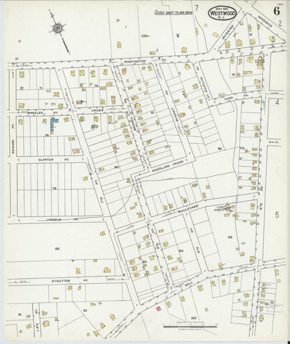 Sanborn Fire Insurance Map from Westwood, Bergen County, New Jersey (1921), Sheet #0006 - Historic Sanborn Fire Insurance Map Print, vintage old map wall art, antique decor, genealogy gift, New Jersey New Jersey map