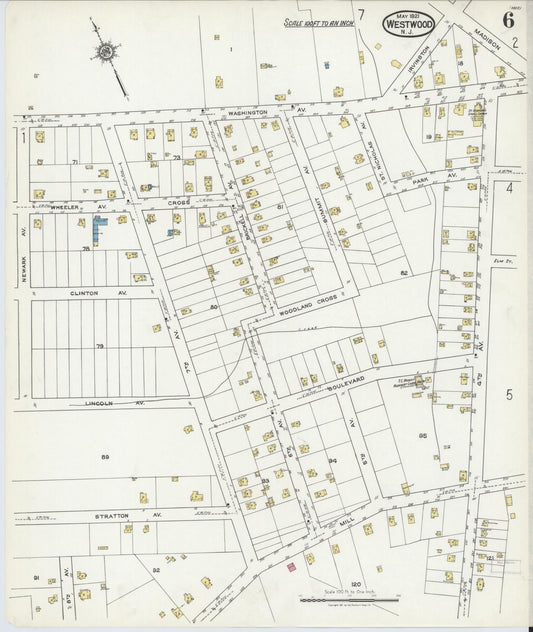 Sanborn Fire Insurance Map from Westwood, Bergen County, New Jersey (1921), Sheet #0006 - Historic Sanborn Fire Insurance Map Print, vintage old map wall art, antique decor, genealogy gift, New Jersey New Jersey map