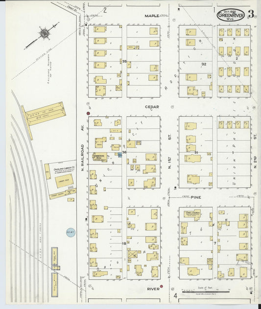 Sanborn Fire Insurance Map from Green River, Sweetwater County, Wyoming (1920), Sheet #0003 - Historic Sanborn Fire Insurance Map Print, vintage old map wall art, antique decor, genealogy gift, Wyoming Wyoming map