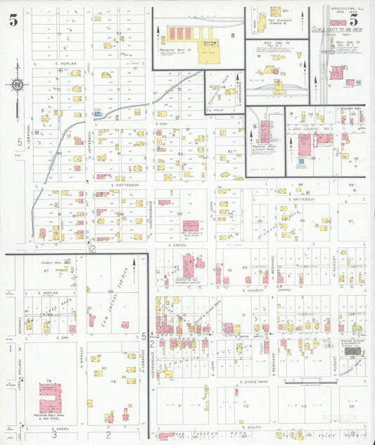 Sanborn Fire Insurance Map from Mascoutah, Saint Clair County, Illinois (1933), Sheet #0005 - Historic Sanborn Fire Insurance Map Print, vintage old map wall art, antique decor, genealogy gift, Illinois Illinois map