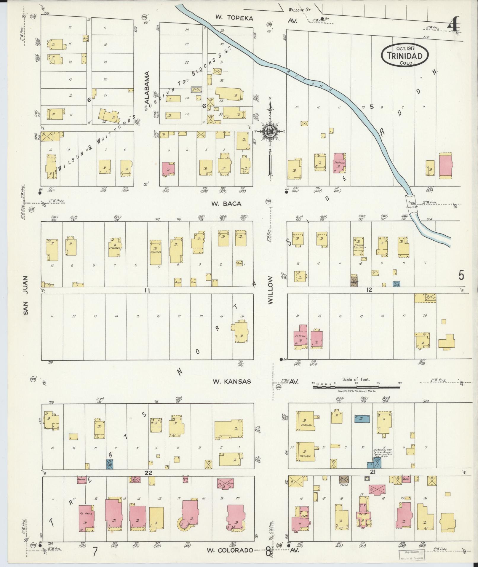 Sanborn Fire Insurance Map from Trinidad, Las Animas County, Colorado (1917), Sheet #0004 - Complete Map Set gallery image, historic Sanborn map, vintage wall art, Colorado Colorado