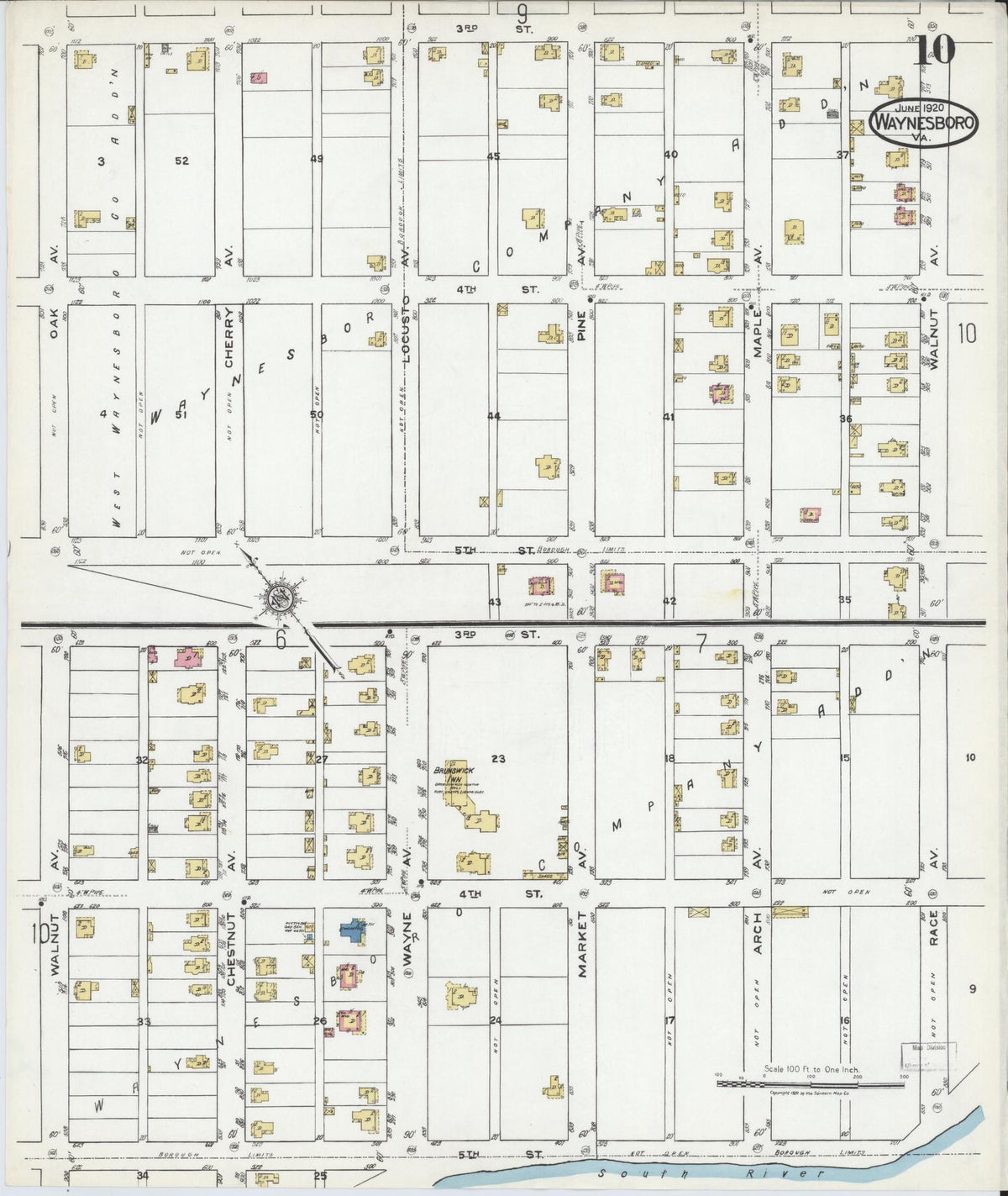 Sanborn Fire Insurance Map from Waynesboro, Independent Cities, Virginia (1920), Sheet #0010 - Complete Map Set gallery image, historic Sanborn map, vintage wall art, Virginia Virginia