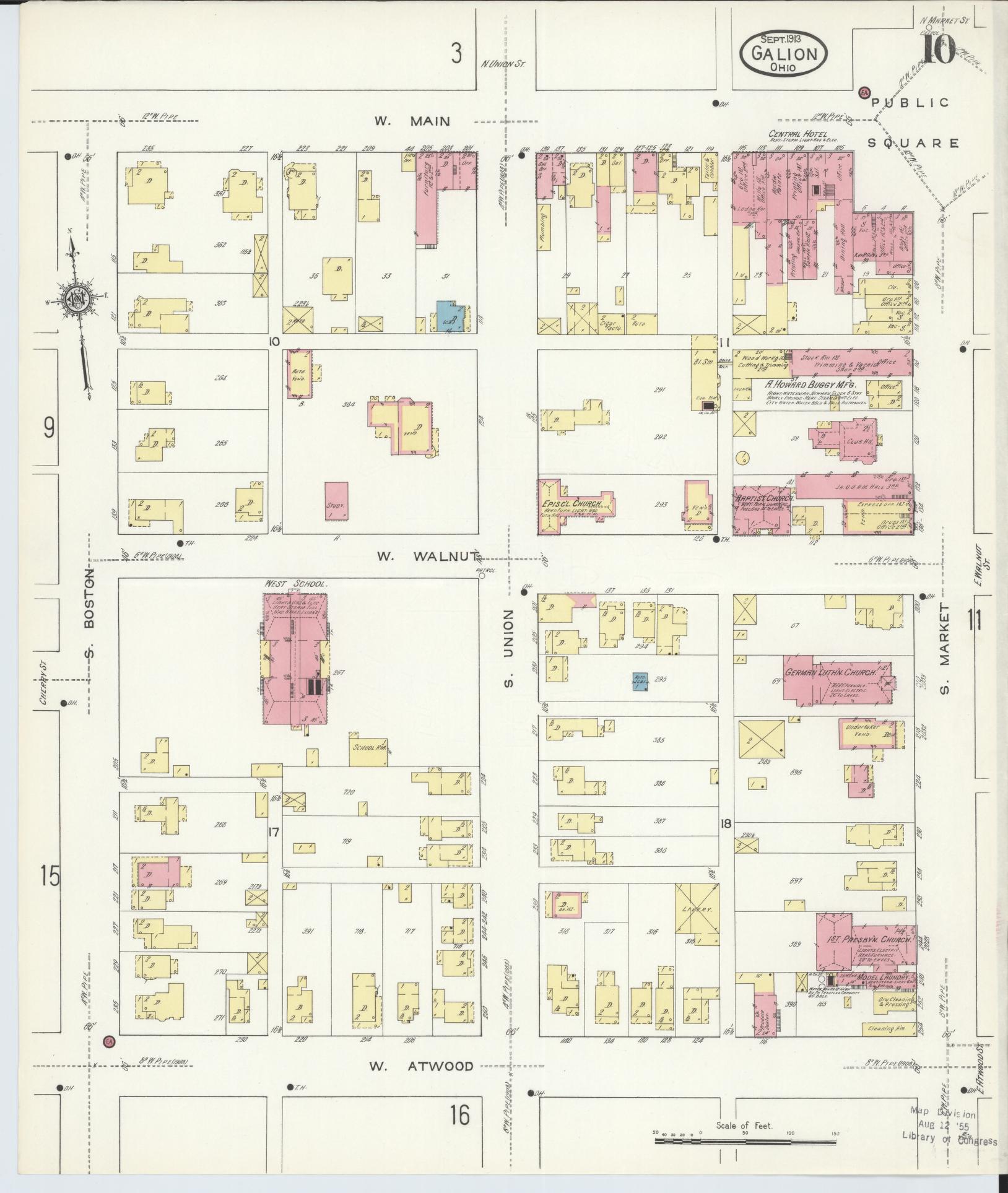 Sanborn Fire Insurance Map from Galion, Crawford County, Ohio (1913), Sheet #0010 - Historic Sanborn Fire Insurance Map Print, vintage old map wall art, antique decor, genealogy gift, Ohio Ohio map