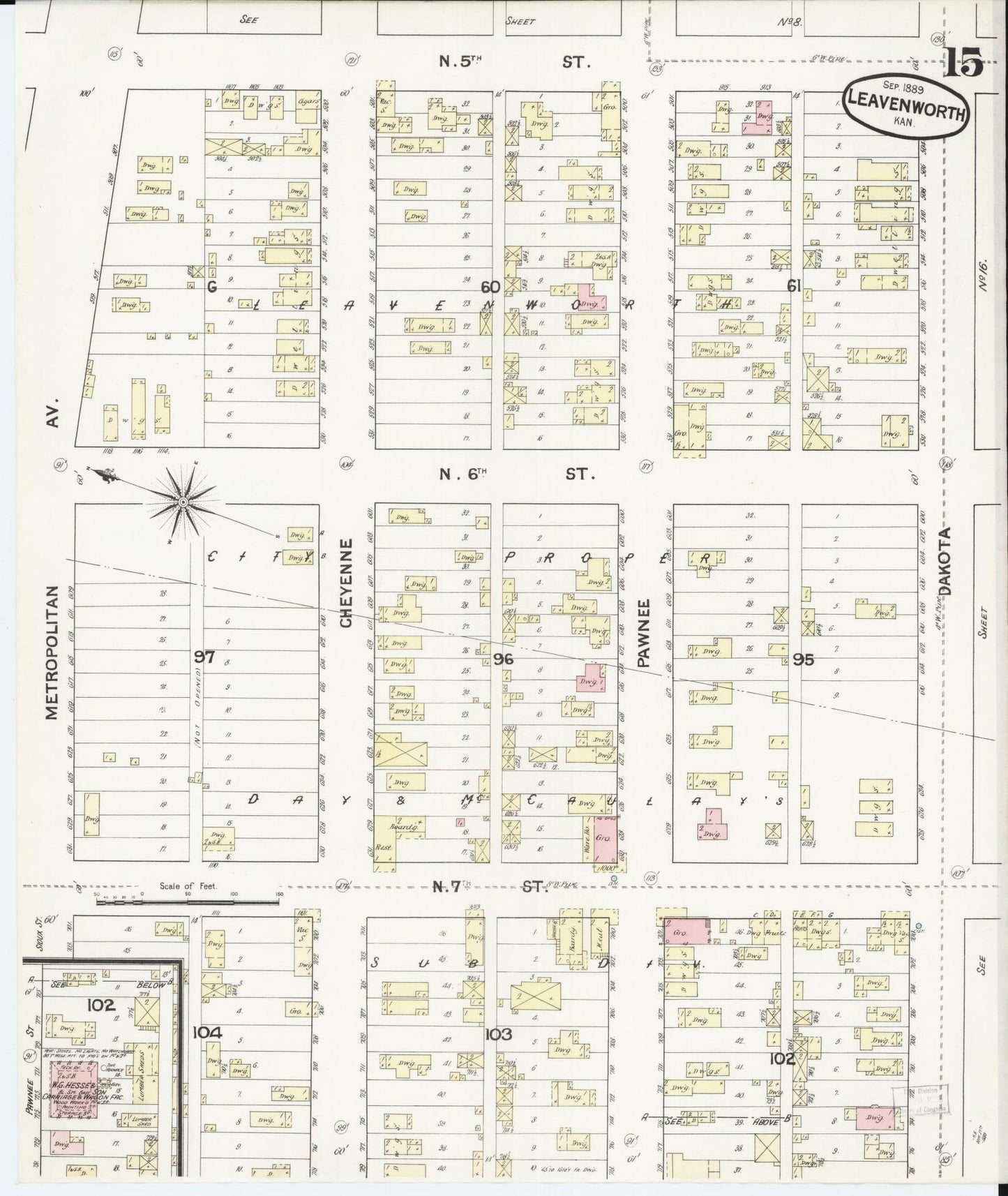 Sanborn Fire Insurance Map from Leavenworth, Leavenworth County, Kansas (1889), Sheet #0016 - Complete Map Set gallery image, historic Sanborn map, vintage wall art, Kansas Kansas