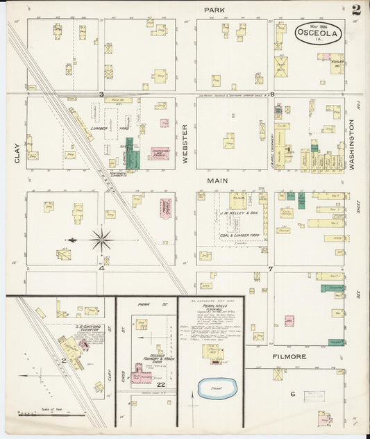 Sanborn Fire Insurance Map from Osceola, Clarke County, Iowa (1886), Sheet #0002 - Historic Sanborn Fire Insurance Map Print, vintage old map wall art