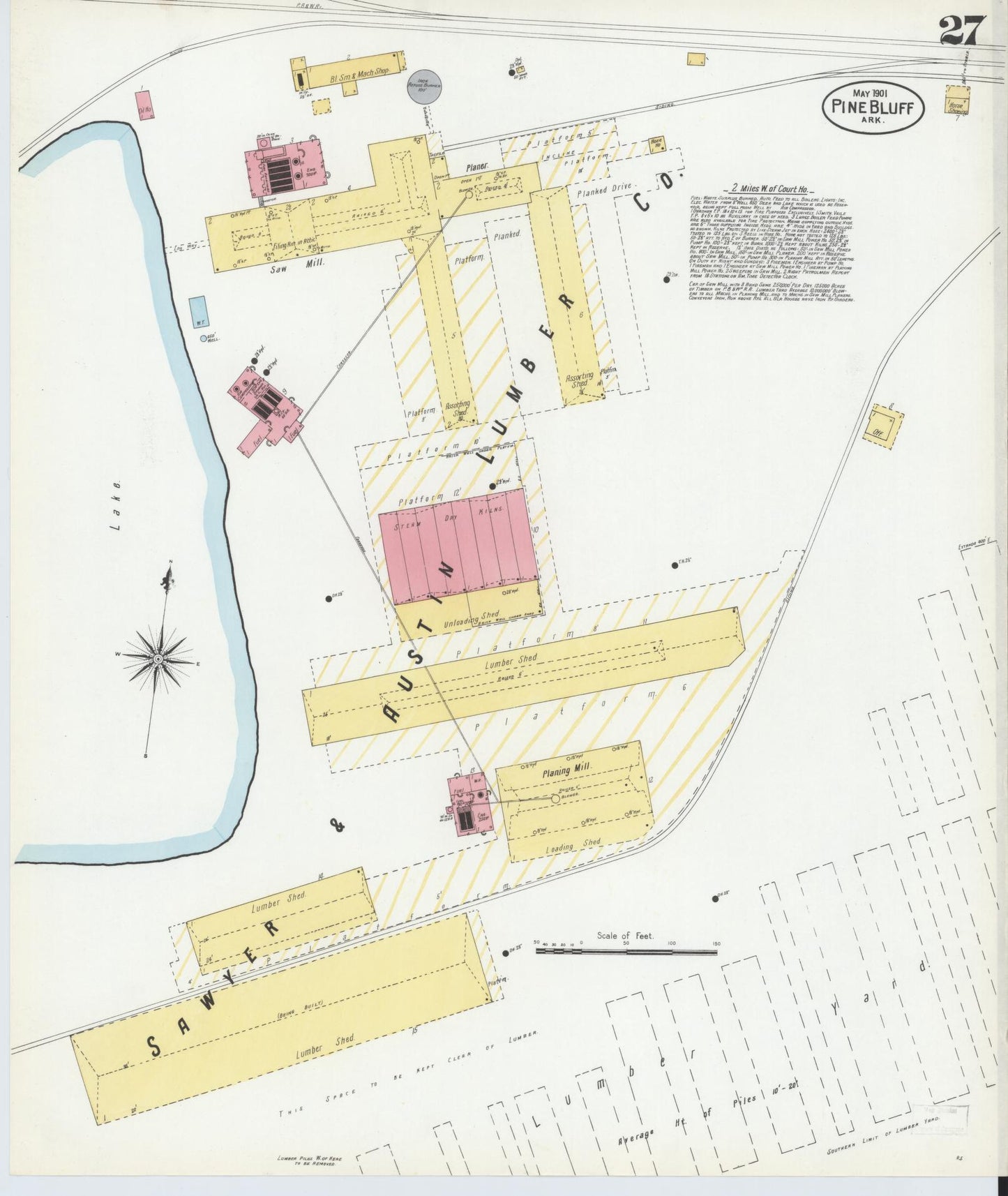 Sanborn Fire Insurance Map from Pine Bluff, Jefferson County, Arkansas (1901), Sheet #0027 - Historic Sanborn Fire Insurance Map Print, vintage old map wall art, antique decor, genealogy gift, Arkansas Arkansas map
