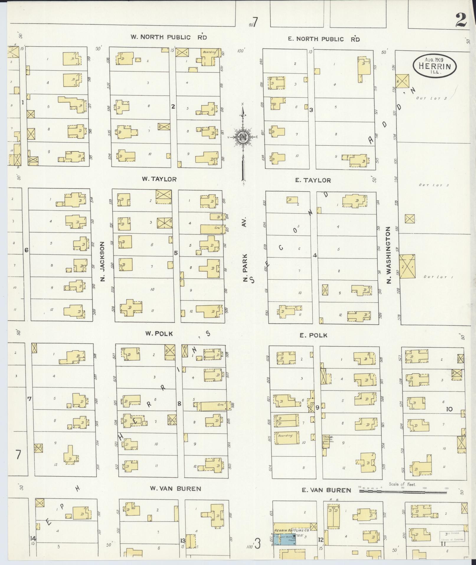 Sanborn Fire Insurance Map from Herrin, Williamson County, Illinois (1909), Sheet #0002 - Historic Sanborn Fire Insurance Map Print, vintage old map wall art, antique decor, genealogy gift, Illinois Illinois map