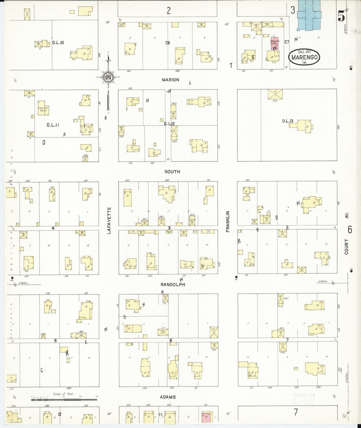 Sanborn Fire Insurance Map from Marengo, Iowa County, Iowa (1911), Sheet #0005 - Historic Sanborn Fire Insurance Map Print, vintage old map wall art