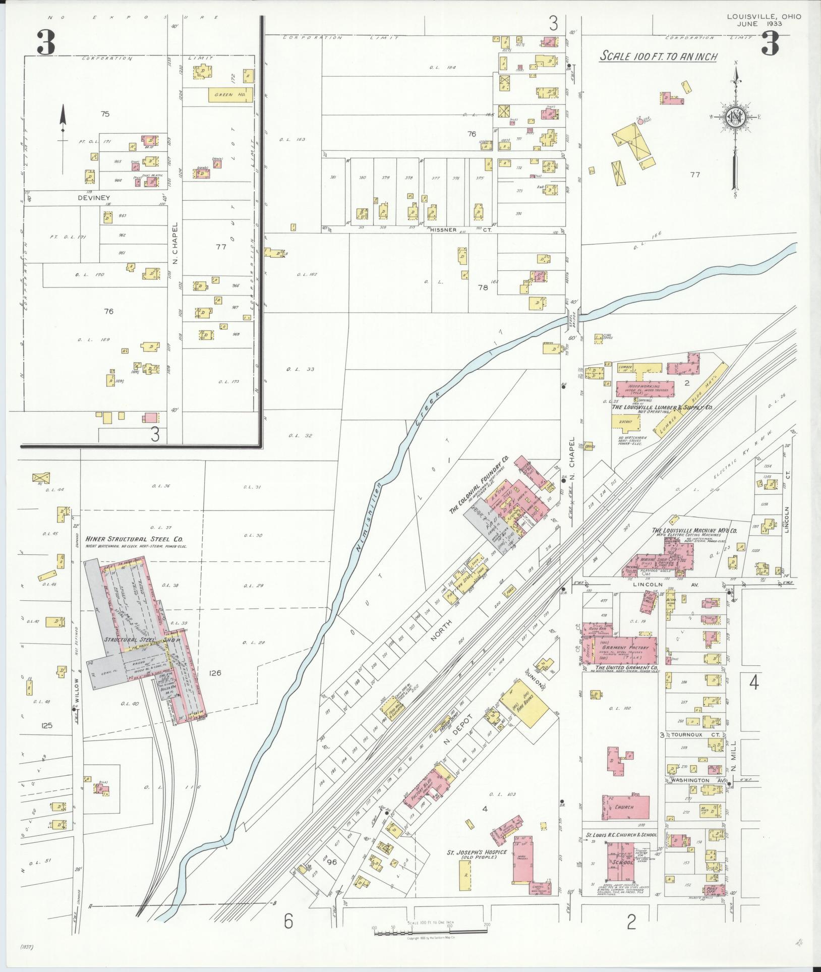 Sanborn Fire Insurance Map from Louisville, Stark County, Ohio (1933), Sheet #0003 - Complete Map Set gallery image, historic Sanborn map, vintage wall art, Ohio Ohio