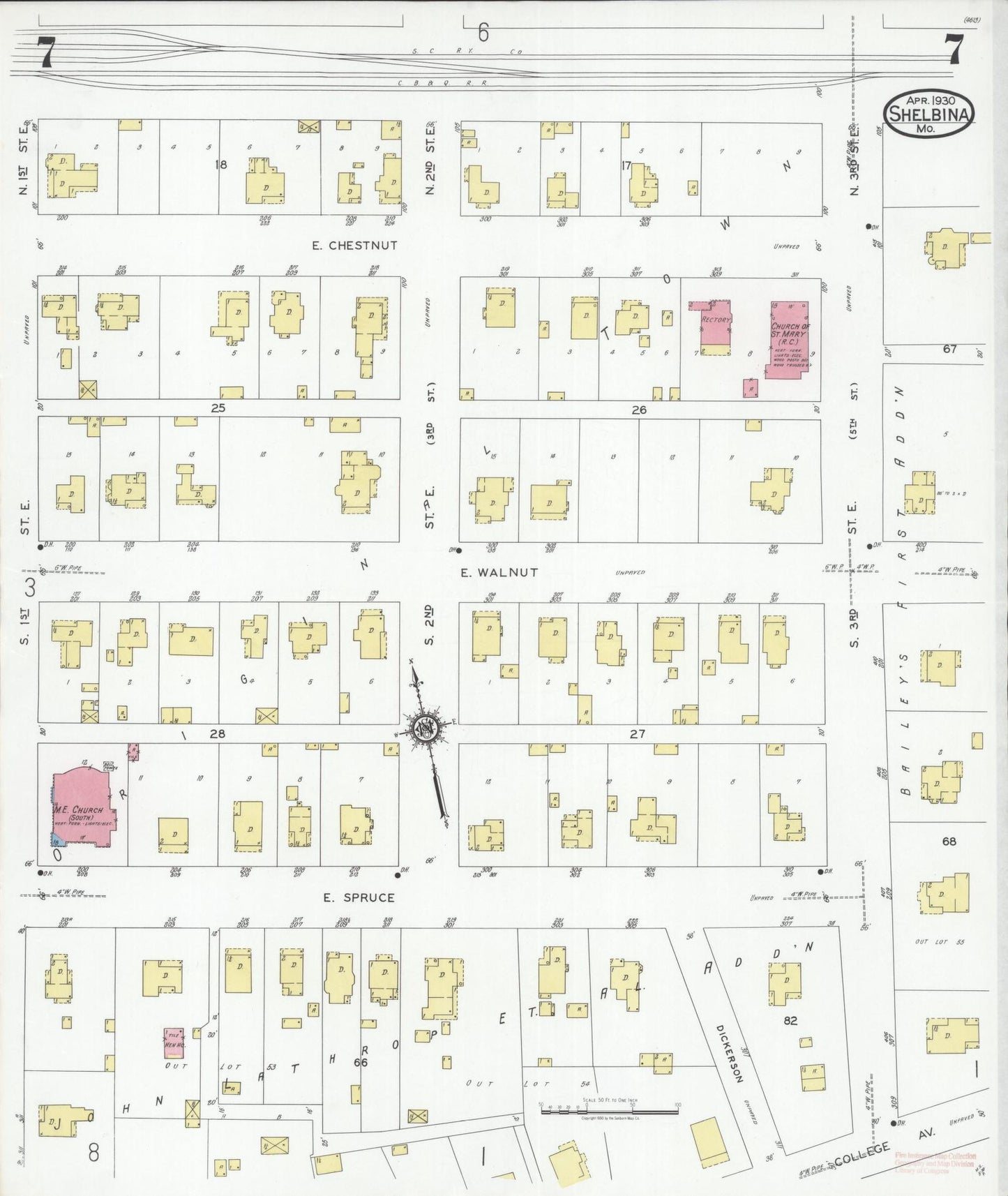 Sanborn Fire Insurance Map from Shelbina, Shelby County, Missouri (1930), Sheet #0007 - Historic Sanborn Fire Insurance Map Print, vintage old map wall art, antique decor, genealogy gift, Missouri Missouri map