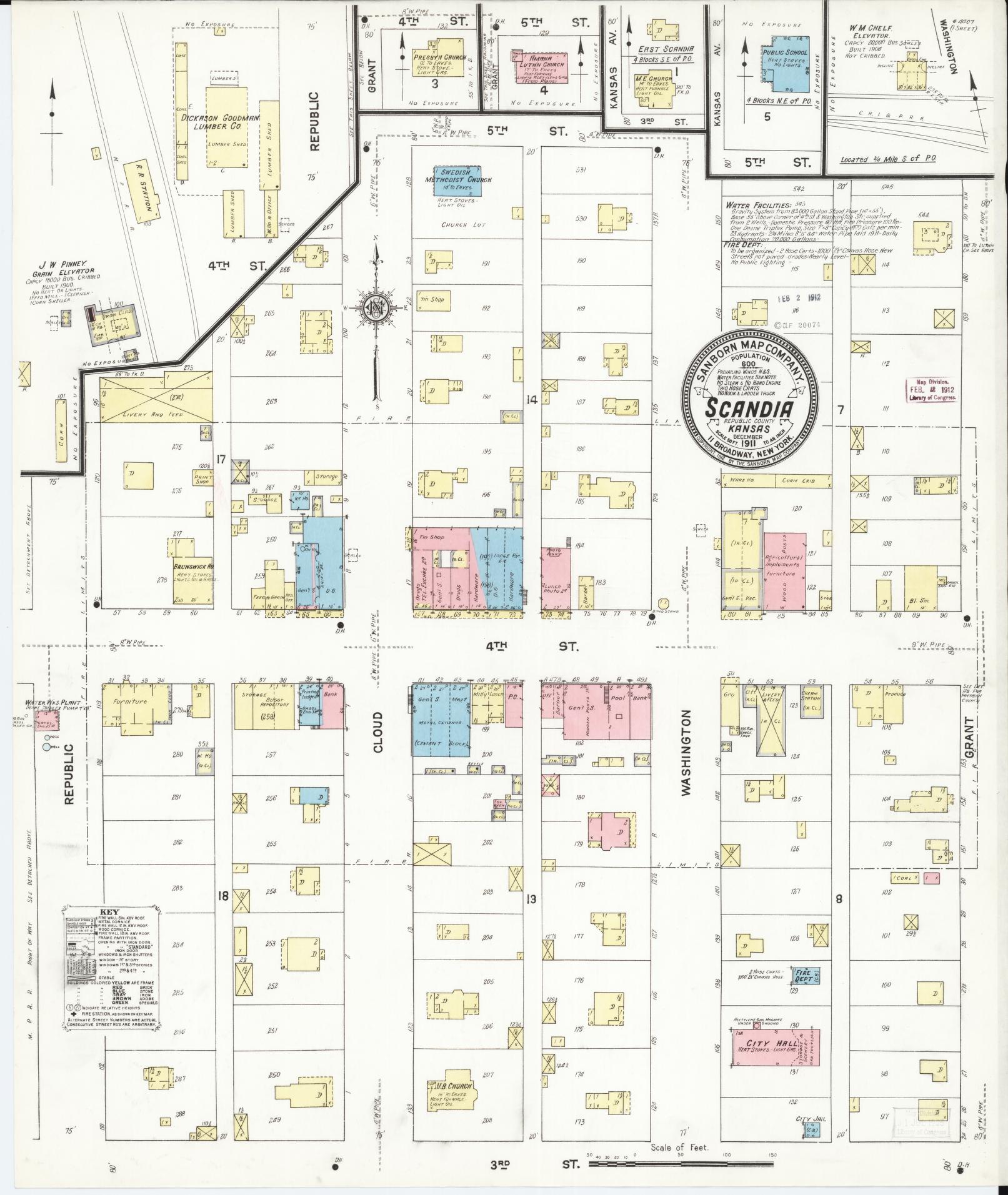 Sanborn Fire Insurance Map from Scandia, Republic County, Kansas (1911), Sheet #0001 - Historic Sanborn Fire Insurance Map Print, vintage old map wall art, antique decor, genealogy gift, Kansas Kansas map