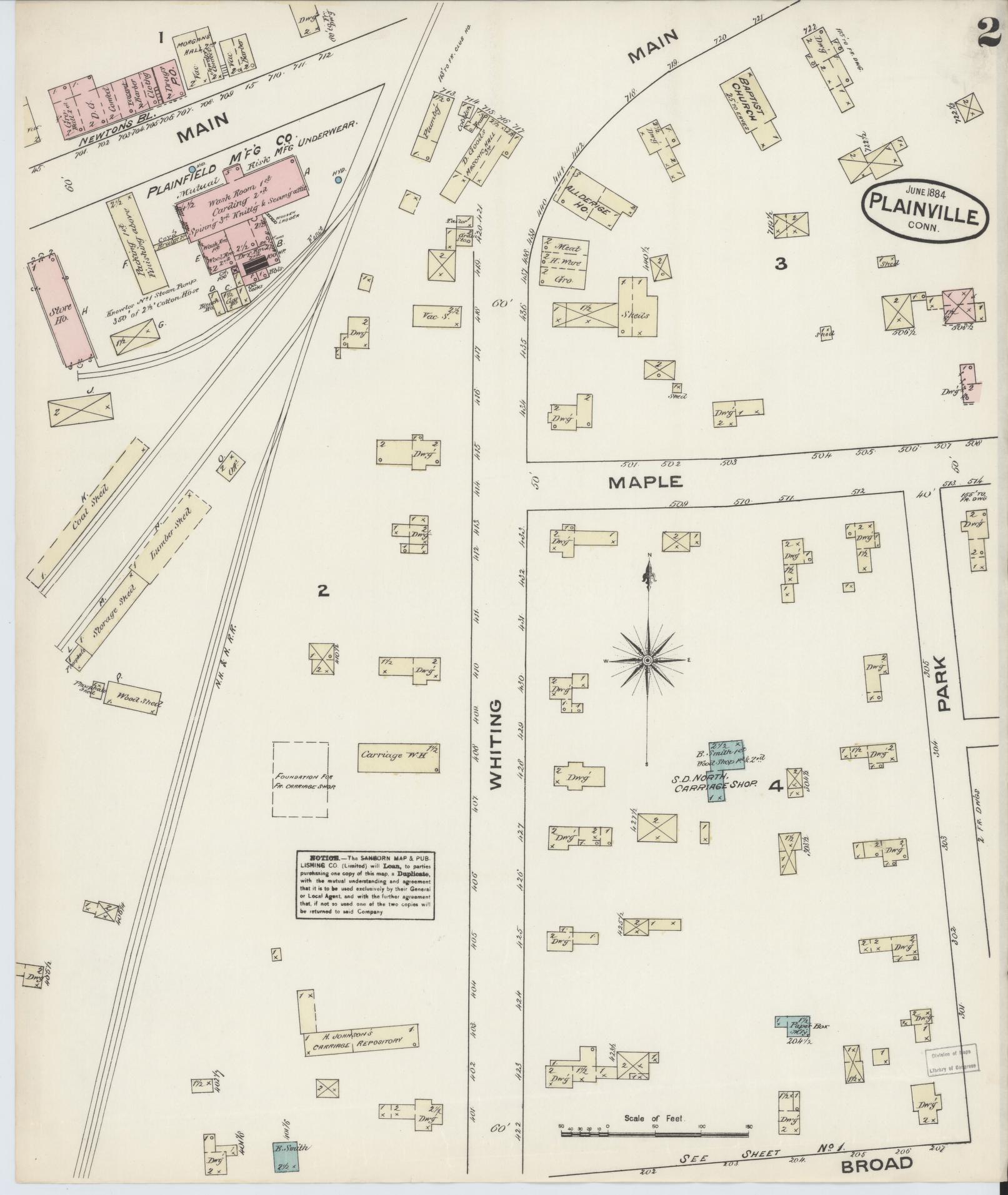 Sanborn Fire Insurance Map from Plainville, Hartford County, Connecticut (1884), Sheet #0002 - Complete Map Set gallery image, historic Sanborn map, vintage wall art, Connecticut Connecticut
